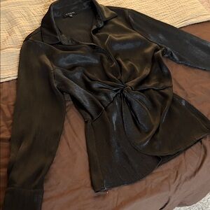 Pleione Black Satin Blouse